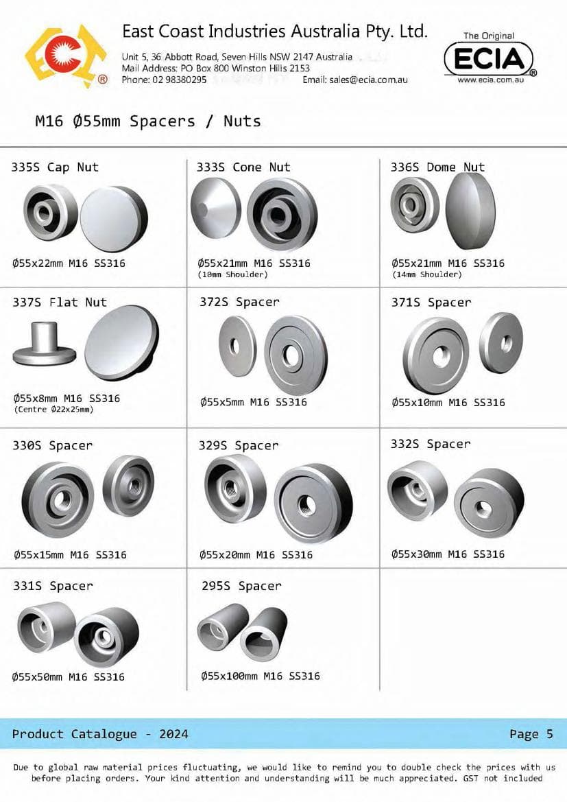M16 spacers, nuts & flanges from the ECIA product catalogue