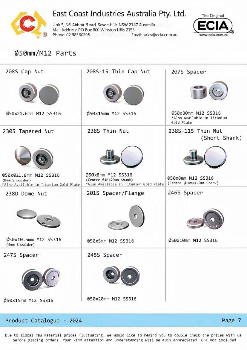 M12 spacers, nuts & fixings from the ECIA product catalogue