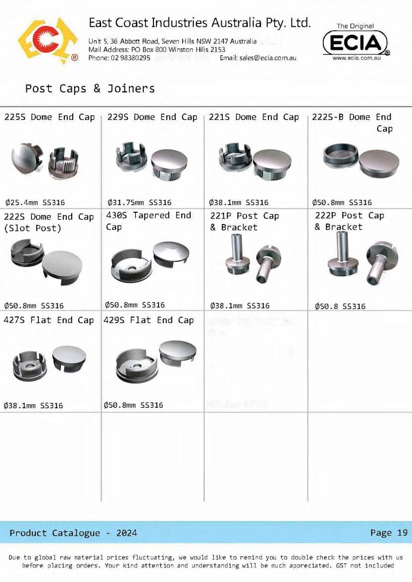 Post caps & joiners from the ECIA product catalogue