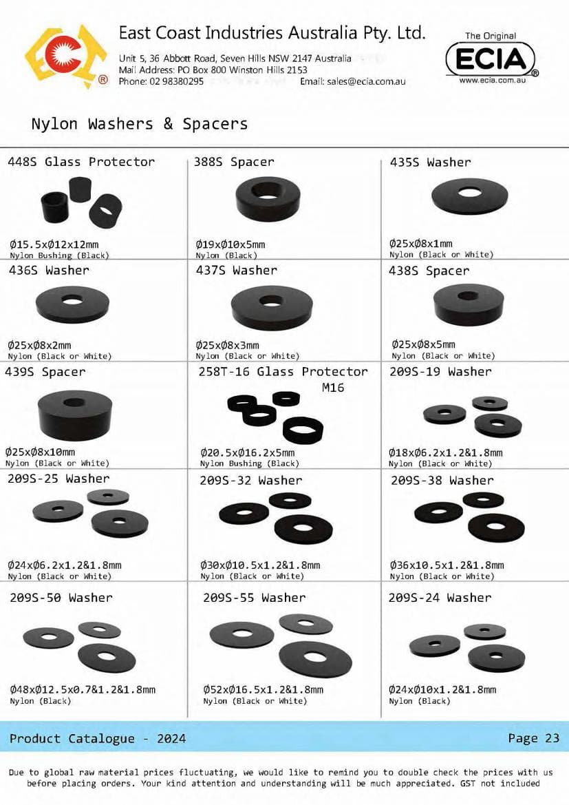 Washers, spacers & tools from the ECIA product catalogue